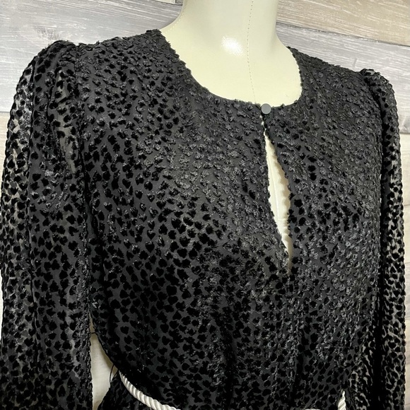 ROBERT RODRIGUEZ black burnout leopard print velvet puff sleeve dress 8 NWT - Picture 8 of 13